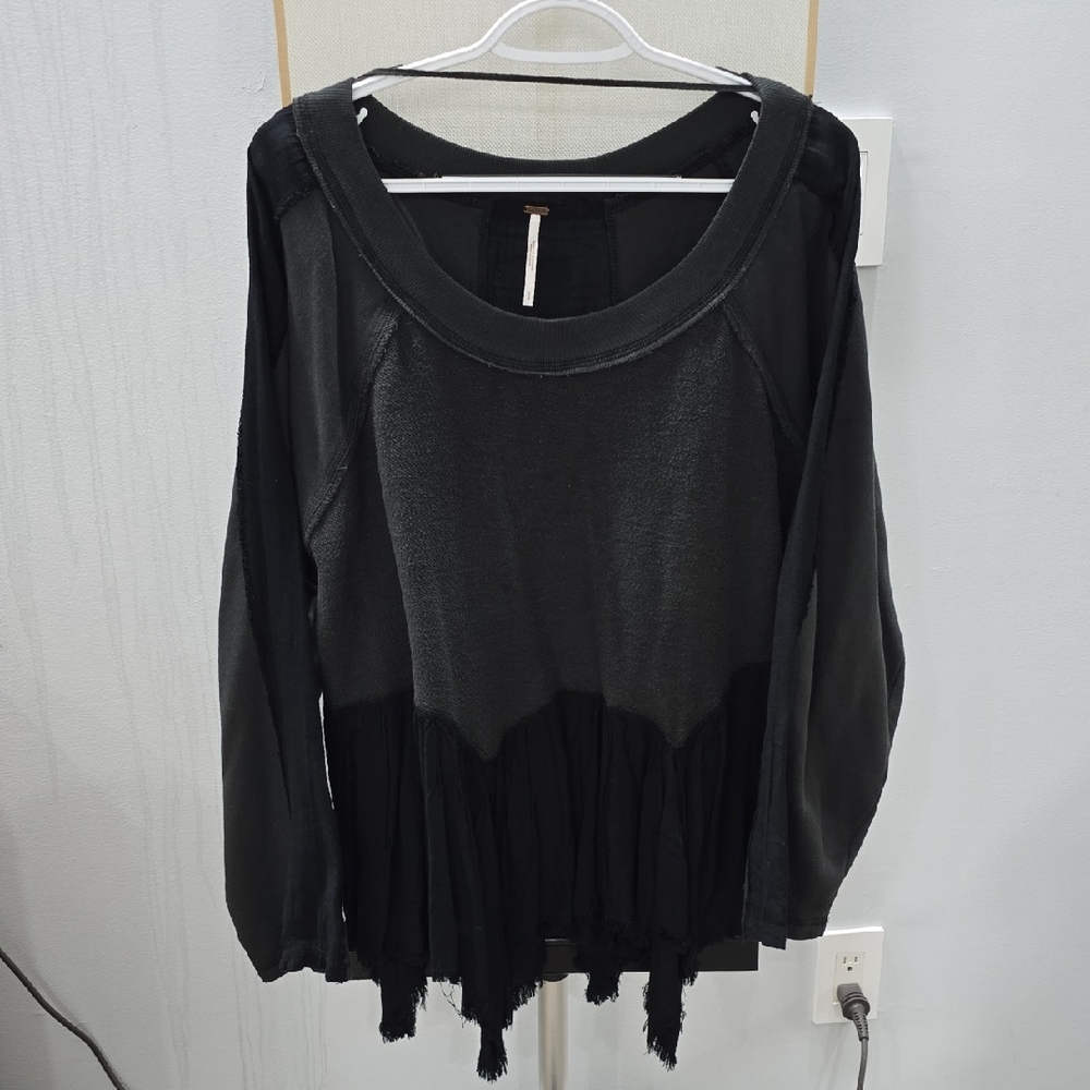 Free People Black Distressed Hem Sweatshirt